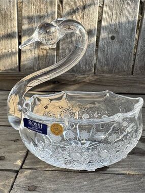 Source Unknown Rossi Clear Crystal Swan Bowl